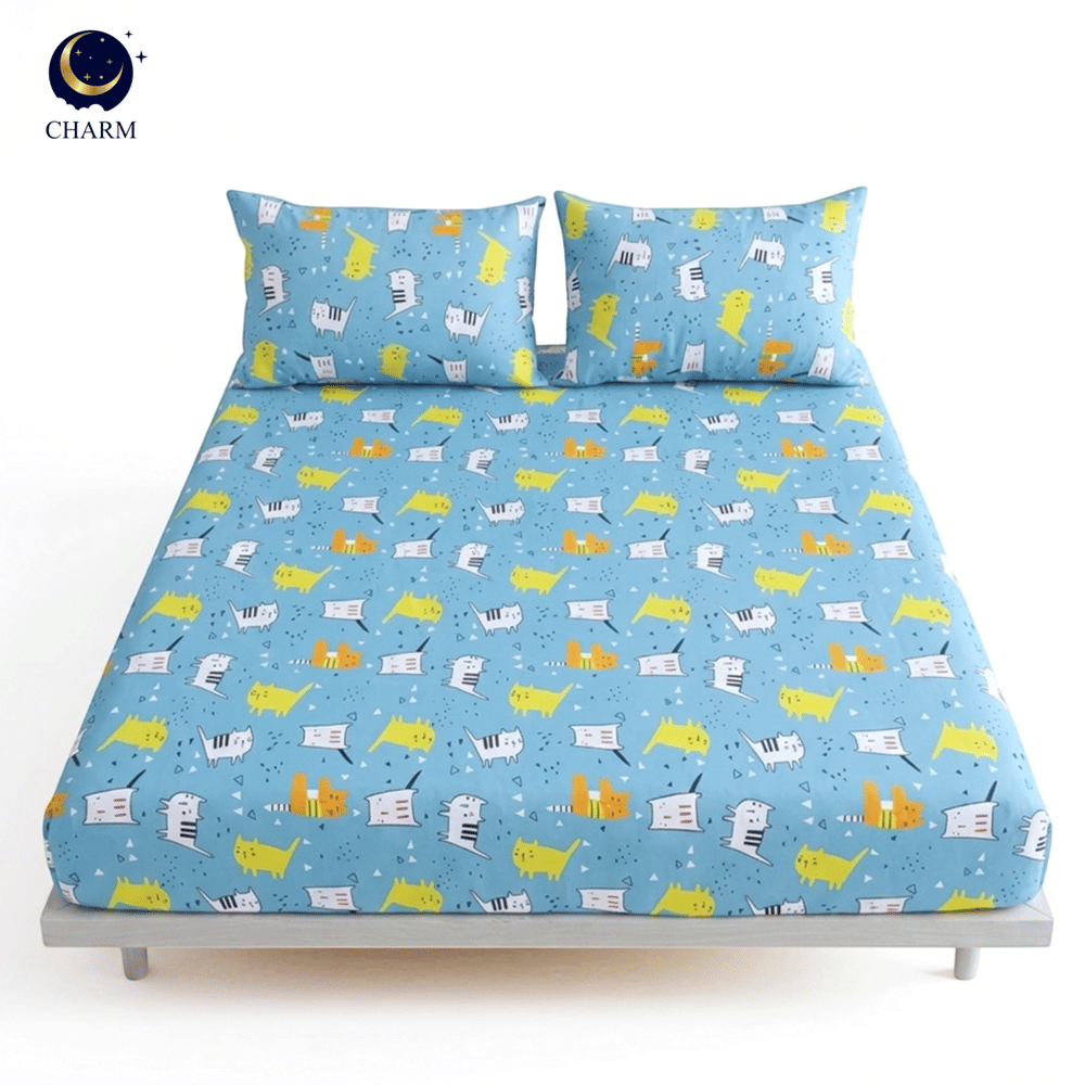 ชุดผ้าปูที่นอน 5 ฟุต 3 ชิ้น CHARM คอลเลคชั่น DREAMY ลาย CAT JOY ไม่รวมผ้านวม